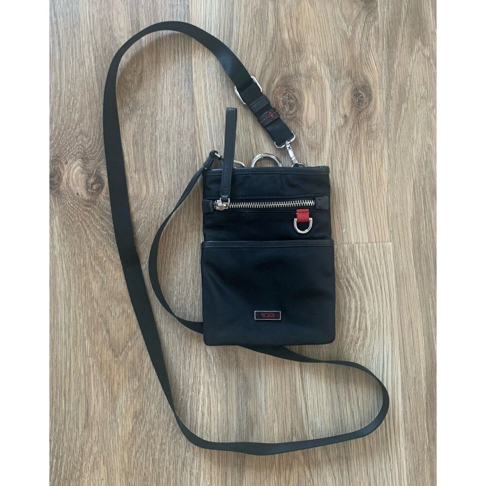 TUMI Black Nylon Crossbody Clip On Utility Bag Pouch Adjustable Shoulder Strap - Picture 8 of 8